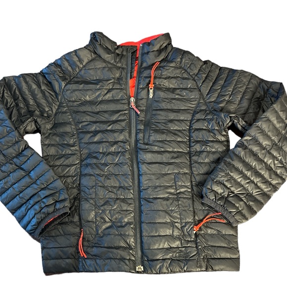 LL Bean kids jacket Small 8 black and red play coat goose down preowned packable - Picture 1 of 10